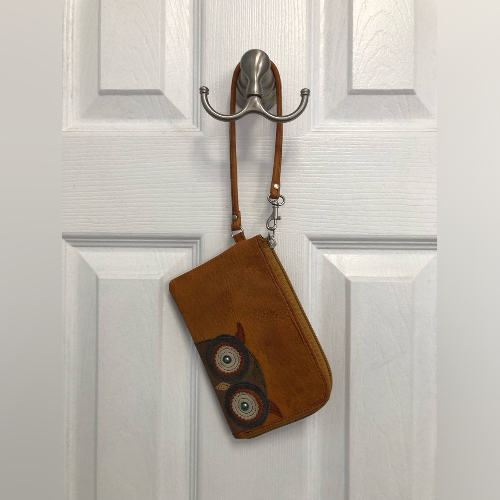 Fossil Brown Leather Owl Zip-around Wristlet Wallet Clutch Novelty